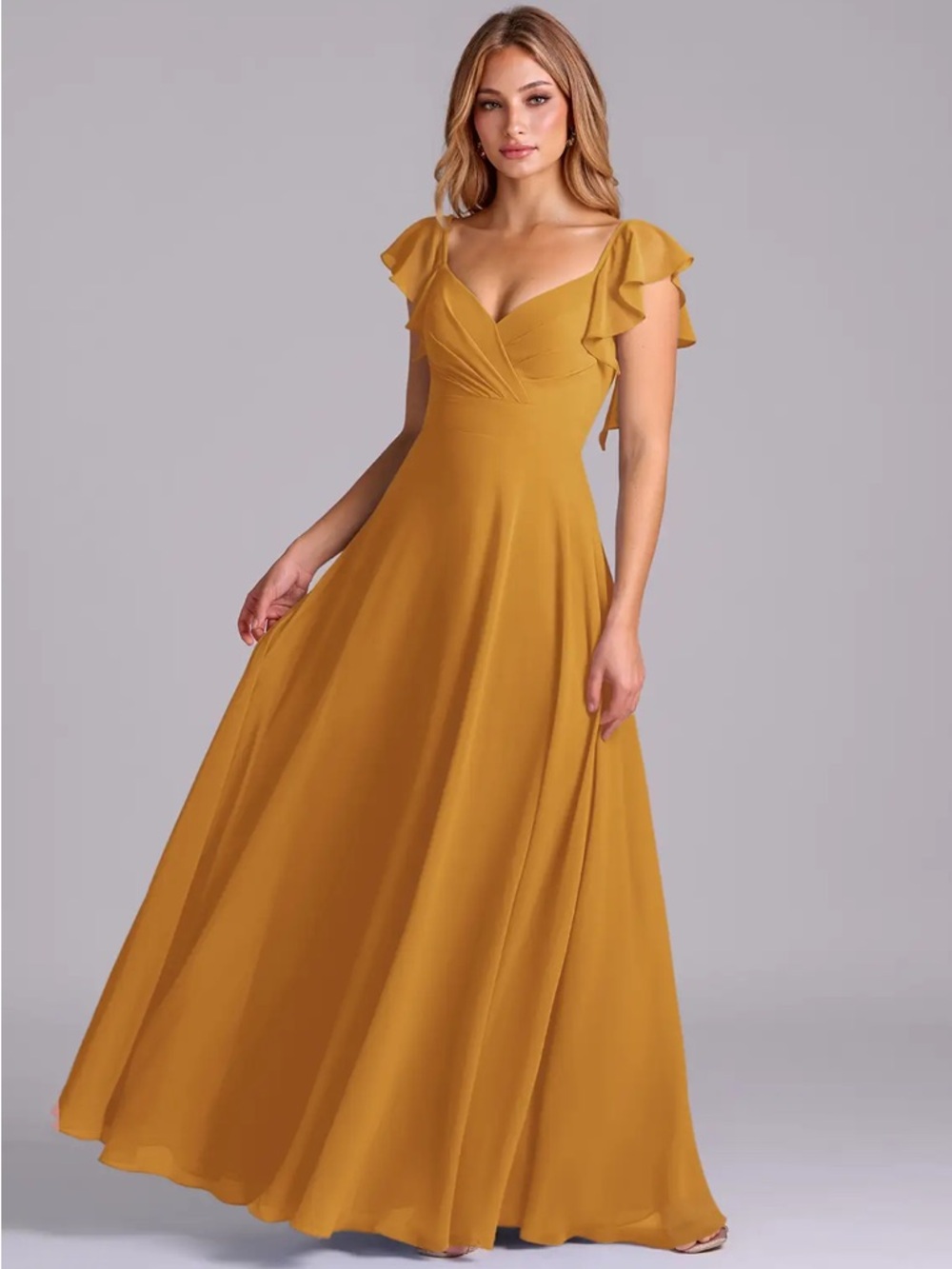 Azazie Women’s Deep Yellow V-neck Maxi Dress Size A16 NWT